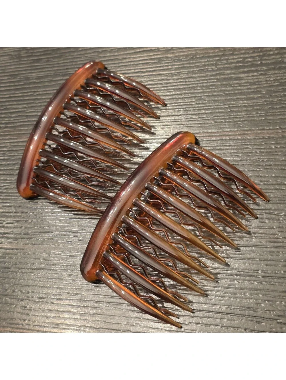 Vintage Helfrance French Tortoise Hair Combs Set Of 2 Wavy Teeth France EUC